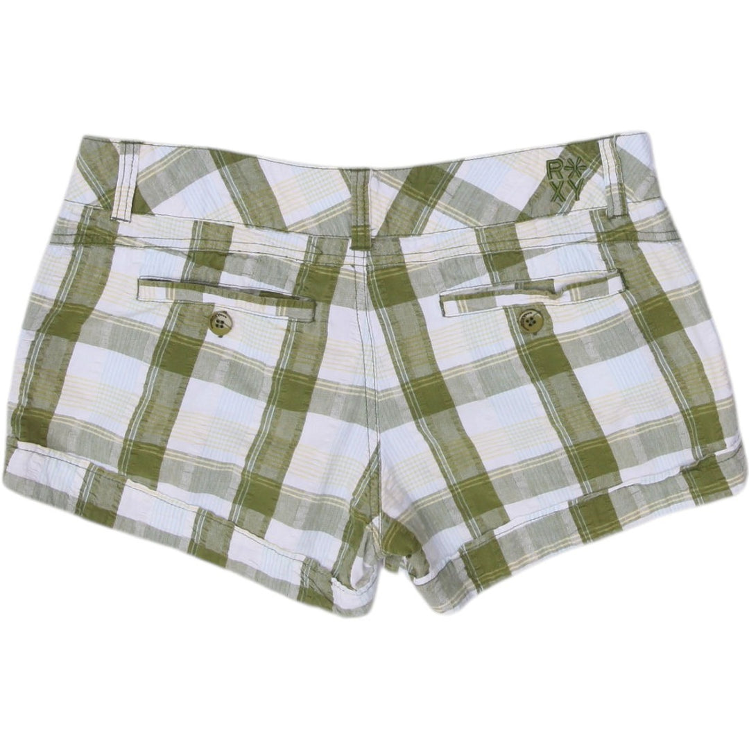 Y2K Ladies Bermudas Green Plaid Casual Shorts Size 9 | Migration_Shorts - Side View | Fashion Rerun