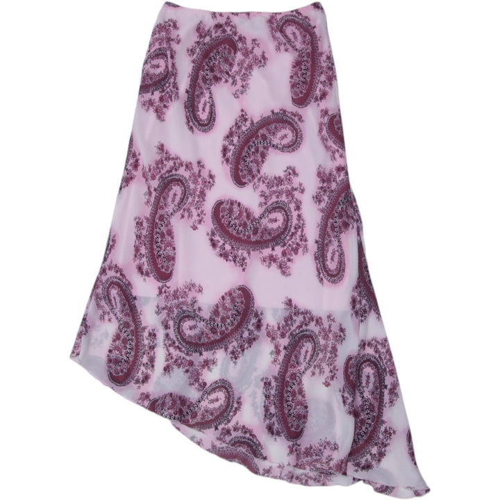 Y2K Ladies Pink Paisley Print Layered Boho Maxi Skirt Size M