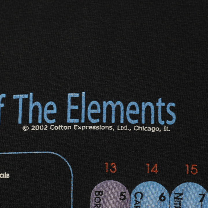 Vintage Mens Cotton Expressions T-Shirt Black Periodic Table Graphic