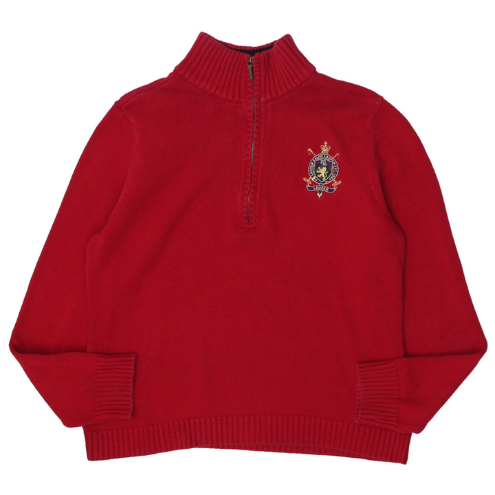 Ralph Lauren XL VINTAGE 1967 Polo Crest Sweater Red 1/4 Zip Mock Neck Women