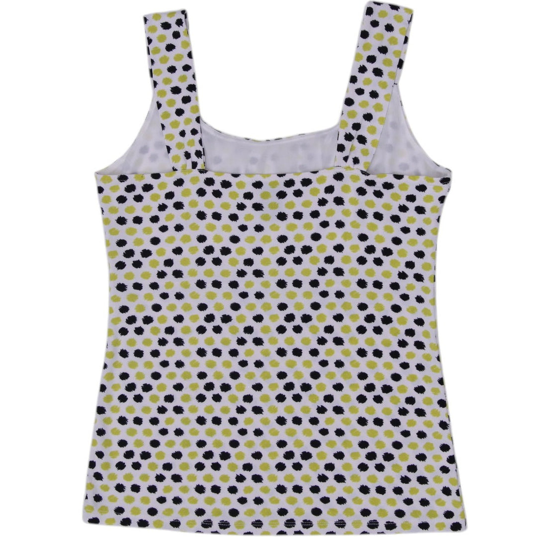 Y2K Ladies Ann Taylor Dot Print Tank Top Lime Green Black Sleeveless Size M