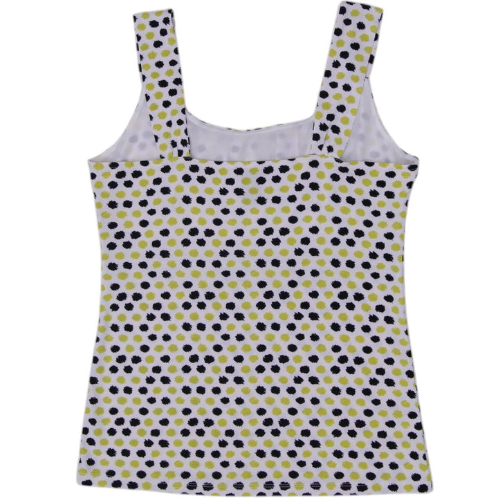 Y2K Ladies Ann Taylor Dot Print Tank Top Lime Green Black Sleeveless Size M