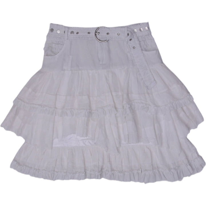 Y2K Ladies Holly Collection White Tiered Ruffle Skirt Belted Size M