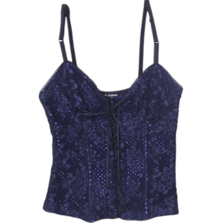 Y2K Ladies Navy Lace V-Neck Strappy Corset Top Size XS