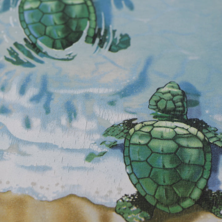 Vintage 90s Liquid Blue Sea Turtle Beach Tie Dye All Over Print Beach Scene T-Shirt Single Stitch