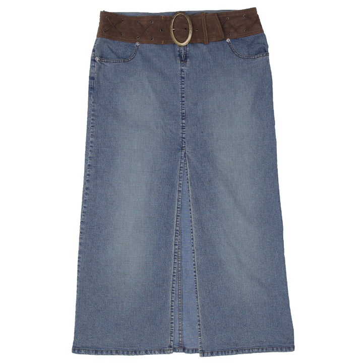 Y2K Suede Belted Denim Maxi Skirt - Fashion Rerun Vintage Migration_Skirt