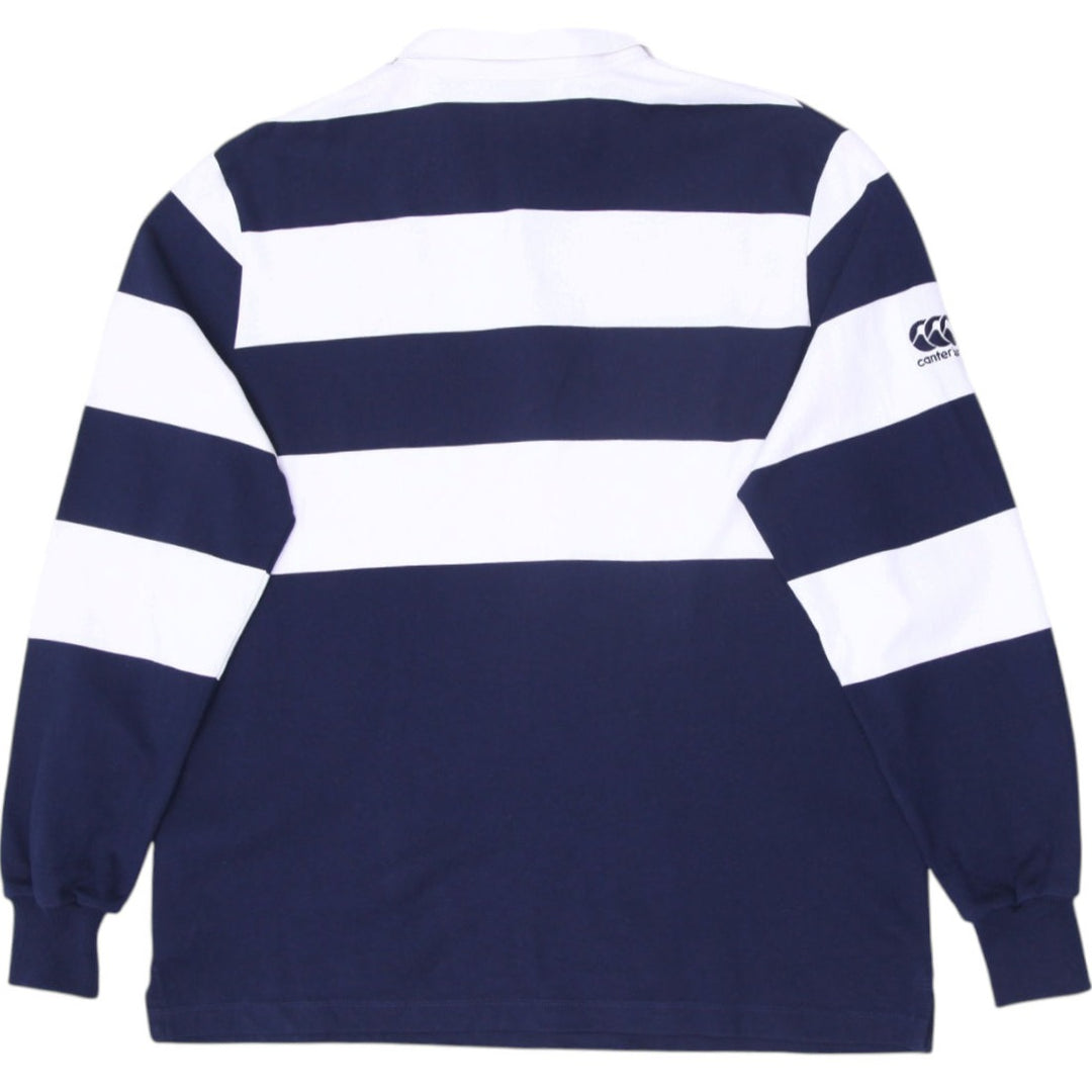 Vintage Canterbury Rugby Shirt Navy Striped Embroidered Badge XL | Migration_T-Shirts - Side View | Fashion Rerun