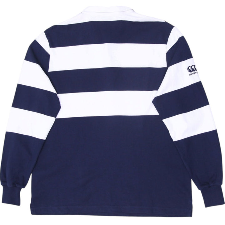 Vintage Canterbury Rugby Shirt Navy Striped Embroidered Badge XL | Migration_T-Shirts - Side View | Fashion Rerun