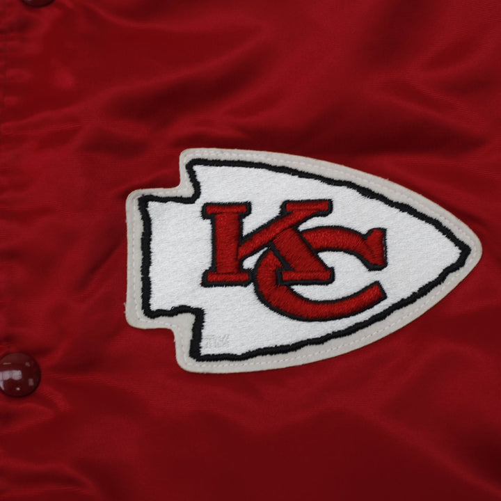 Vintage 90s Kansas City Chiefs Chalk Line Satin Bomber Jacket Made in USA Size M | Migration_Jackets - Detail | Fashion Rerun