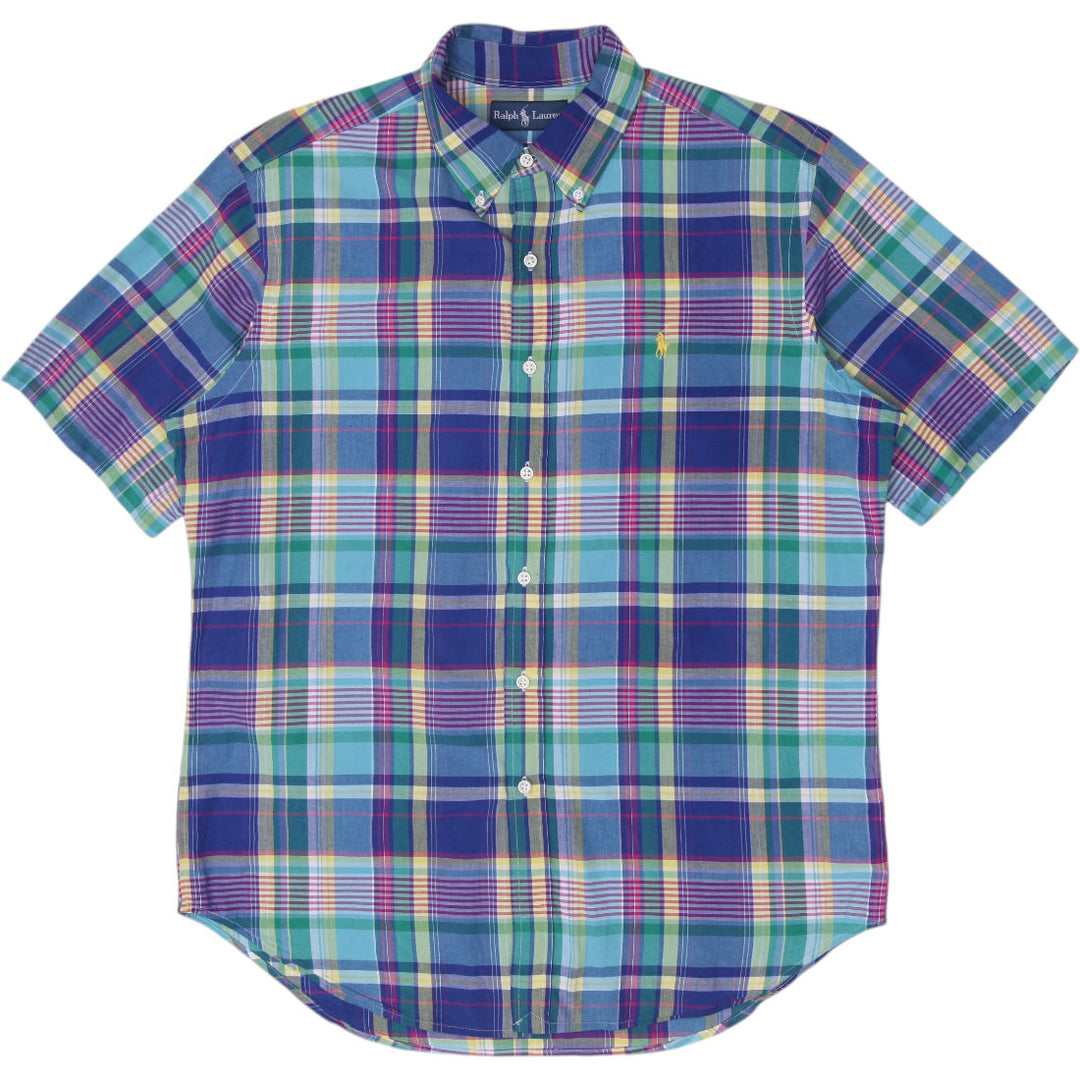 Mens Polo Ralph Lauren Multi Color Plaid Short Sleeve Button Down Shirt Size L