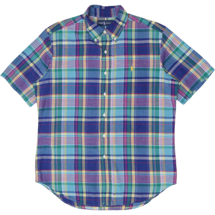 Mens Polo Ralph Lauren Multi Color Plaid Short Sleeve Button Down Shirt Size L