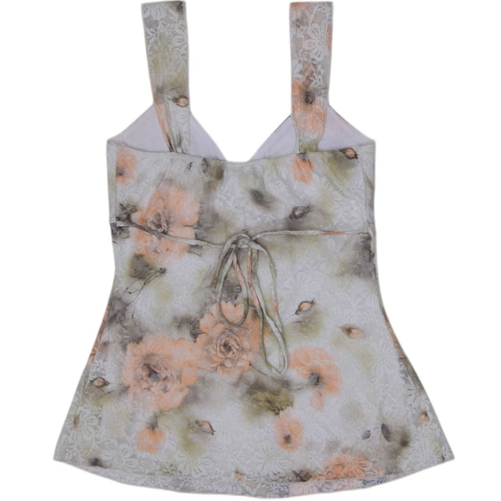 Y2K Ladies Vanity Floral Lace Overlay Cami Top Made in USA Size
