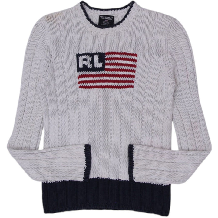 Vintage Ladies Polo Ralph Lauren American Flag Knit Sweater Small 100% Cotton