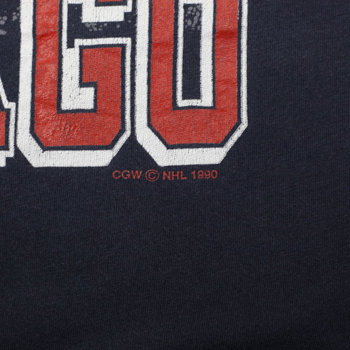 Vintage Mens Waves Blackhawks Chicago T-Shirt Navy Graphic NHL S.Stitch Size L