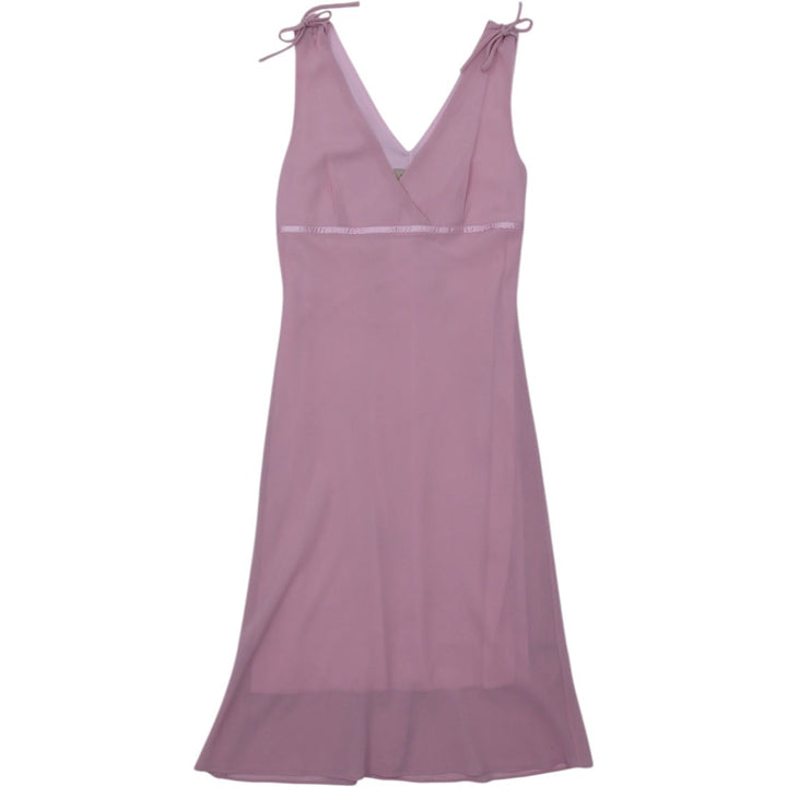 Y2K Ladies Dress Pink Sleeveless Midi V-Neck Tie Waist Large