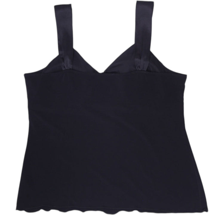 Y2K Ladies Laura Canada Black V-Neck Cami Tank Top Satin Trim Empire Waist Large
