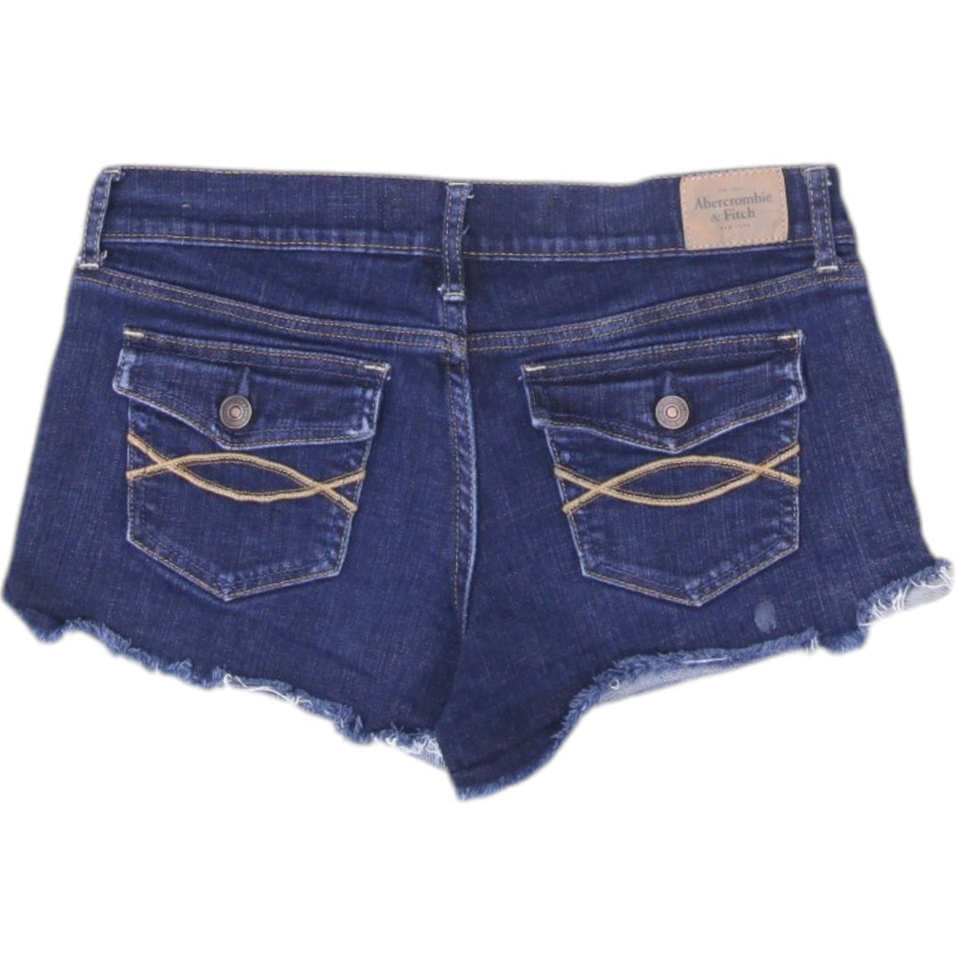 Ladies Denim Shorts Distressed Blue Frayed Edges Low Rise Size 28 | Migration_Shorts - Side View | Fashion Rerun