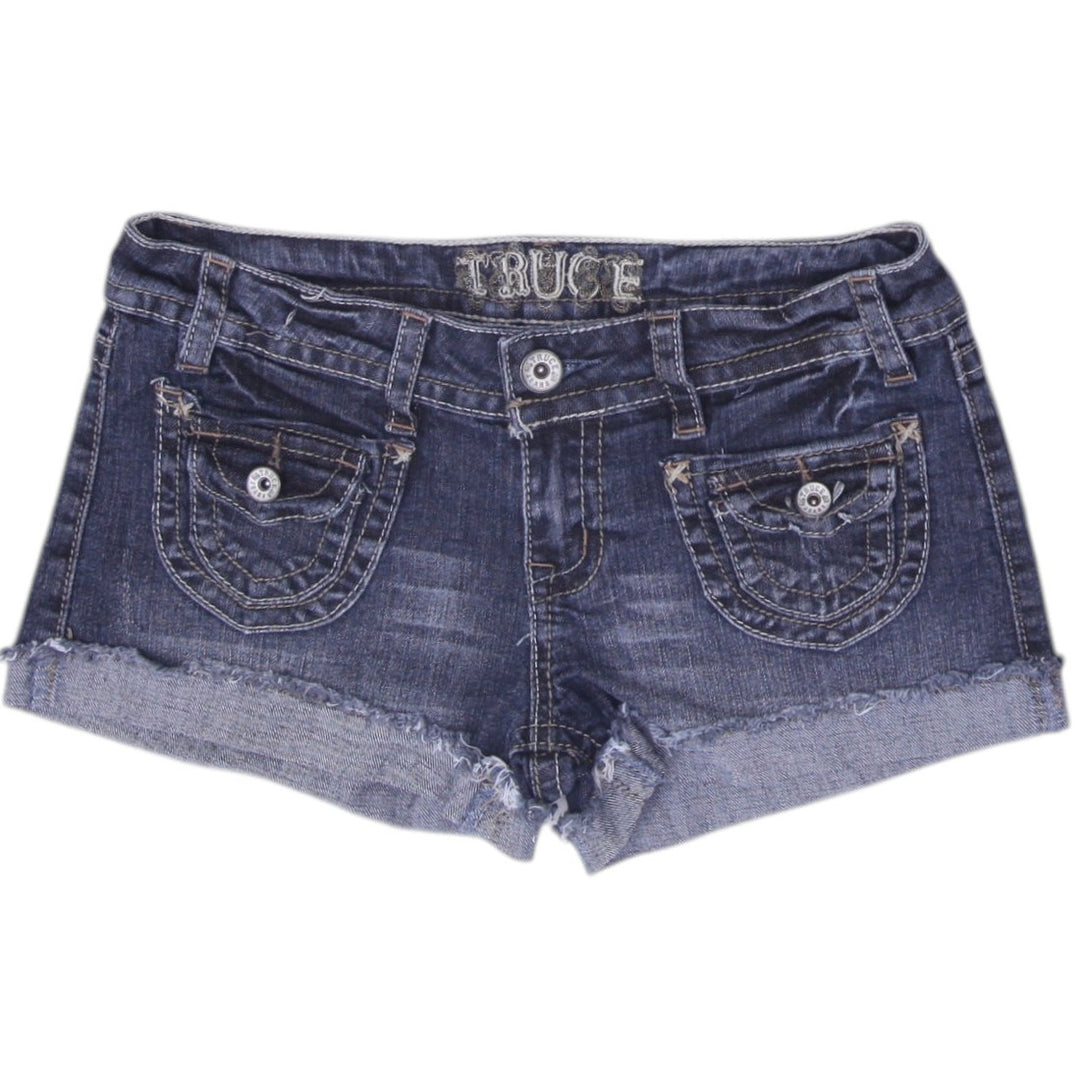 Y2K Ladies Truce Jeans Y2K Low-Rise Denim Cargo Shorts Dark Wash Size 7