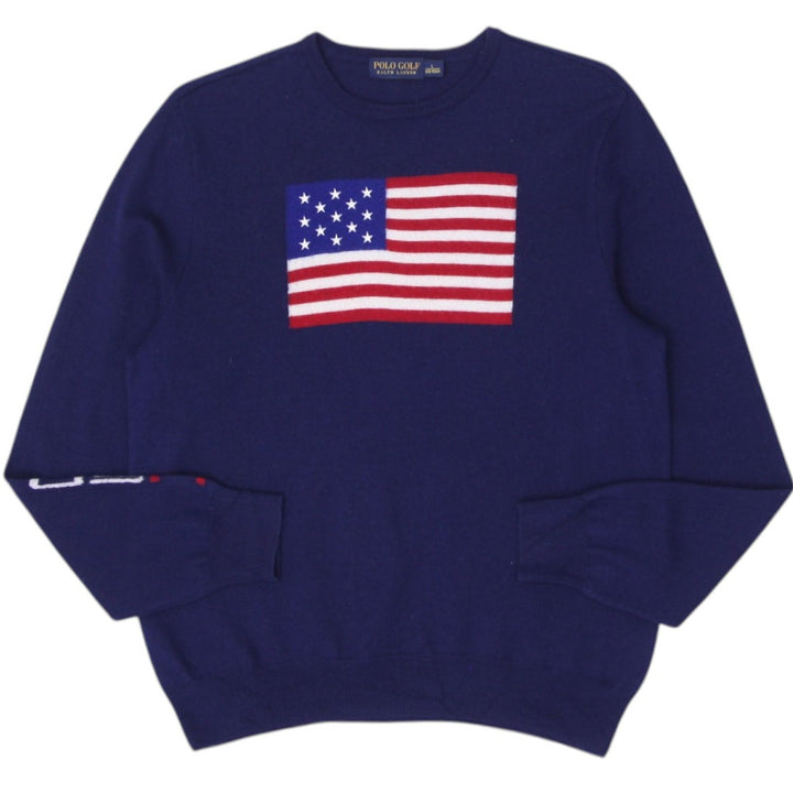 Vintage Polo Golf Ralph Lauren Navy American Flag Knit Sweater L