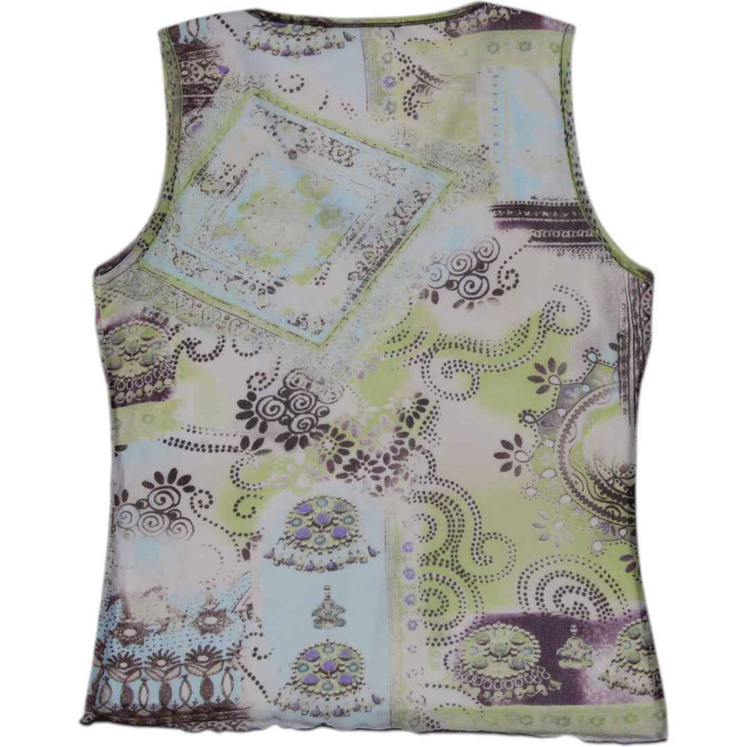 Y2K Ladies Betty Barclay Paisley & Floral Mesh V-Neck Tank Top