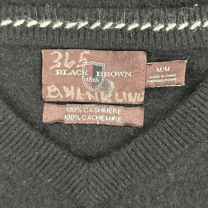 Mens Black Brown 1826 100% Pure Cashmere V-Neck Sweater Size M