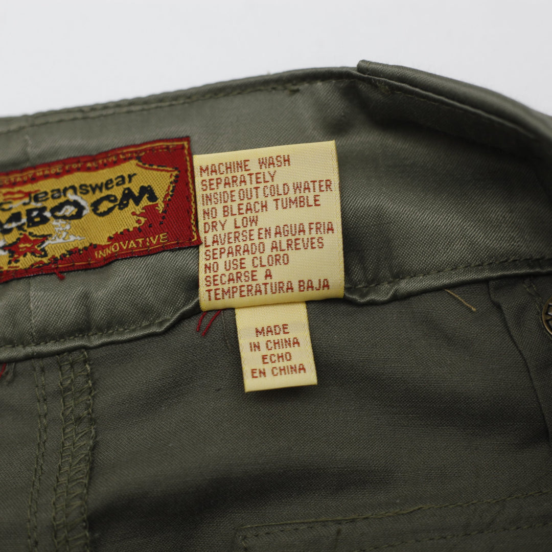 Y2K Ladies Boom Boom Utility Ruched Cargo Olive Midi Skirt Size M