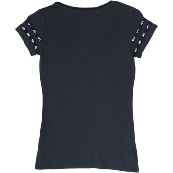 Y2K Ladies GUESS Los Angeles Dark Green Logo Front V-Neck Top Size S