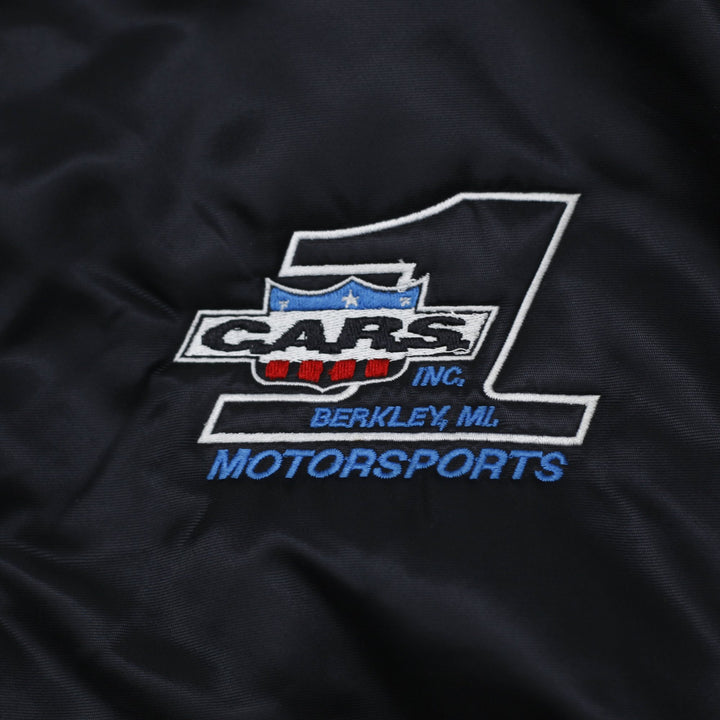 Vintage Mens Game Bomber Jacket Black Embroidered Racing Made In USA M | Migration_Jackets - Detail View | Fashion Rerun