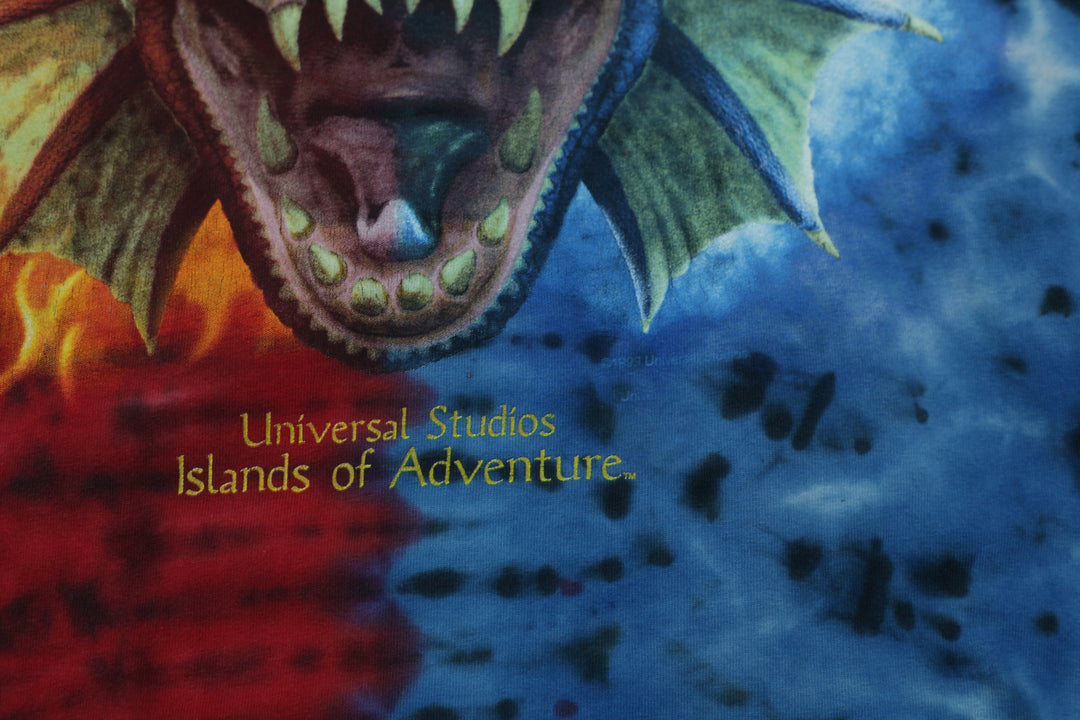 Vintage Universal Studios Islands of Adventures Dueling Dragons Tie-Dyed T-Shirt Single Stitch