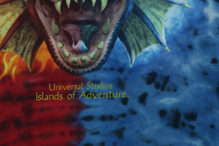 Vintage Universal Studios Islands of Adventures Dueling Dragons Tie-Dyed T-Shirt Single Stitch