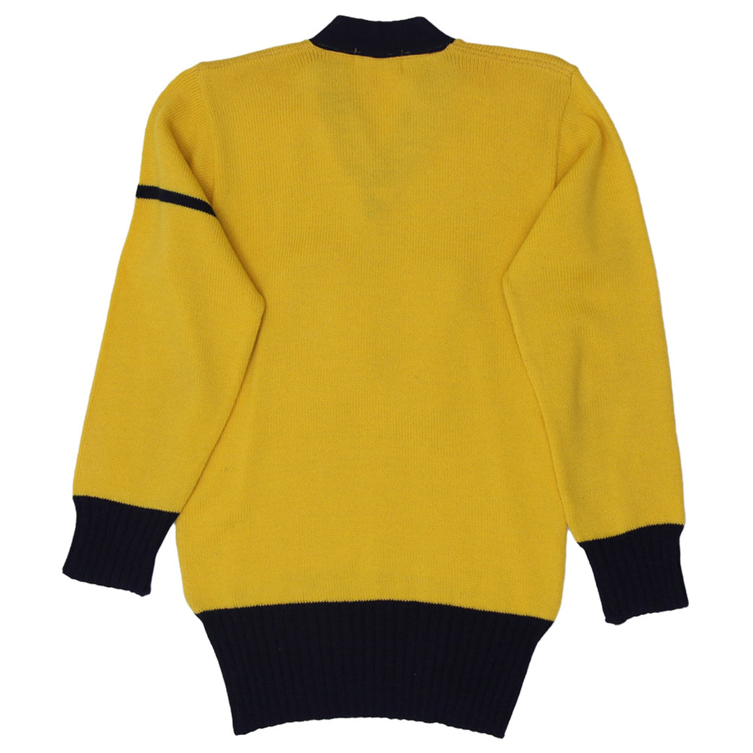 Vintage Mens Holzapfel Bros Sweater Yellow Black Knit Letterman | Migration_Jumper & Knitwear - Side View | Fashion Rerun