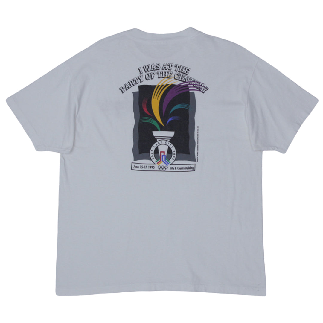 Vintage 1995 Salt Lake City Olympic Announcement T-Shirt -Party Of The Century Single Stitch - Fashion Rerun Vintage Migration_T-Shirt