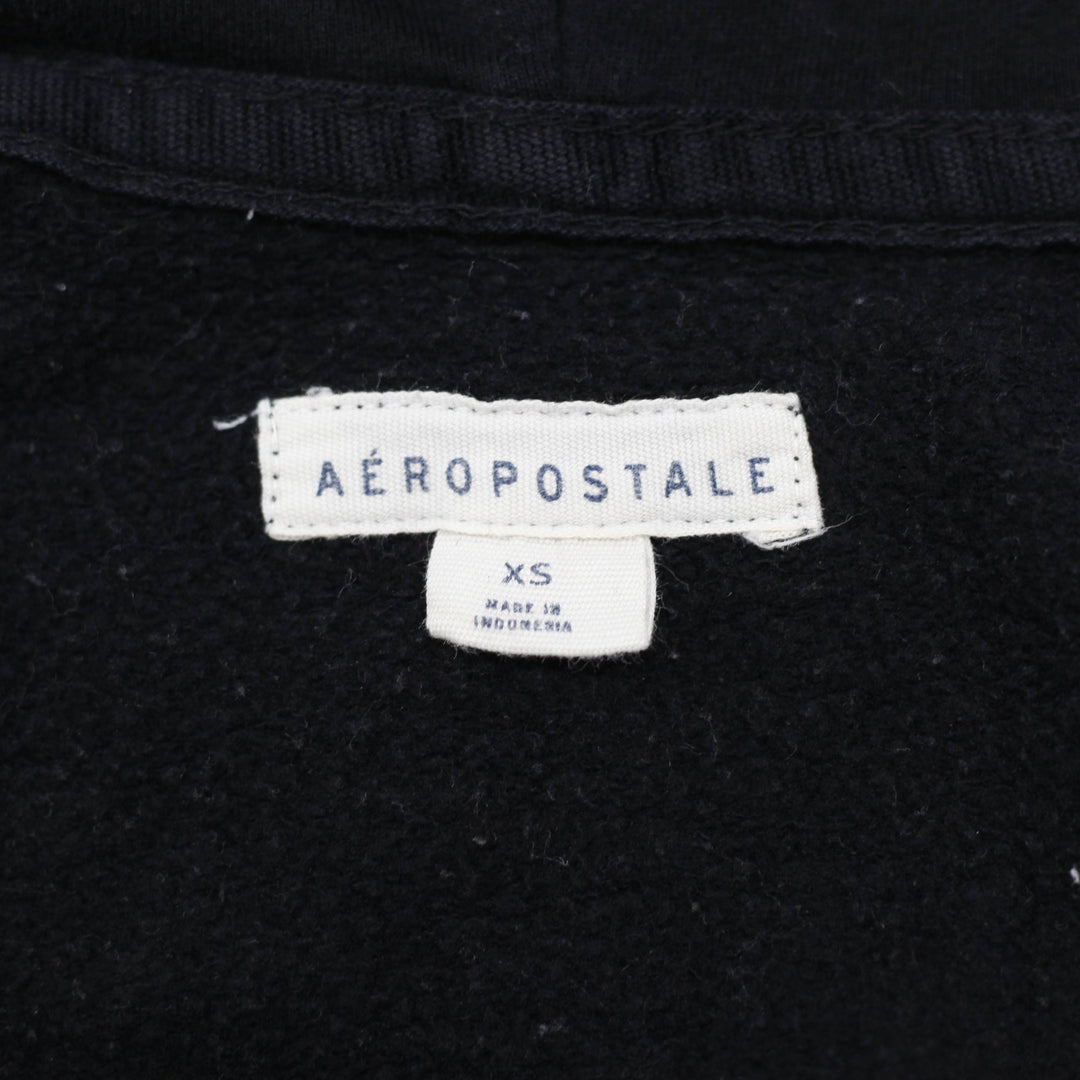 Y2K Ladies Aeropostale Hoodie Black Full Zip Spell Out Graphic Size XS