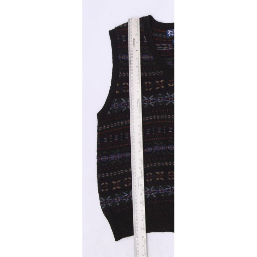 Vintage Mens Polo Ralph Lauren Vest Brown Wool Patterned Knitwear Size M | Migration_Vests RL Collection - Al | Fashion Rerun