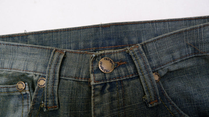 Y2K Mens Indigo 30 Jeans Washed Blue Embroidered Denim