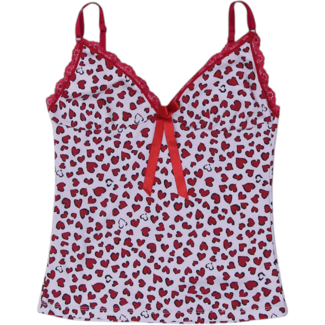 Y2K Ladies Soy Mujer Latina Heart Print Lace-Trim Cami Top Size M