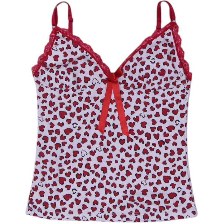 Y2K Ladies Soy Mujer Latina Heart Print Lace-Trim Cami Top Size M