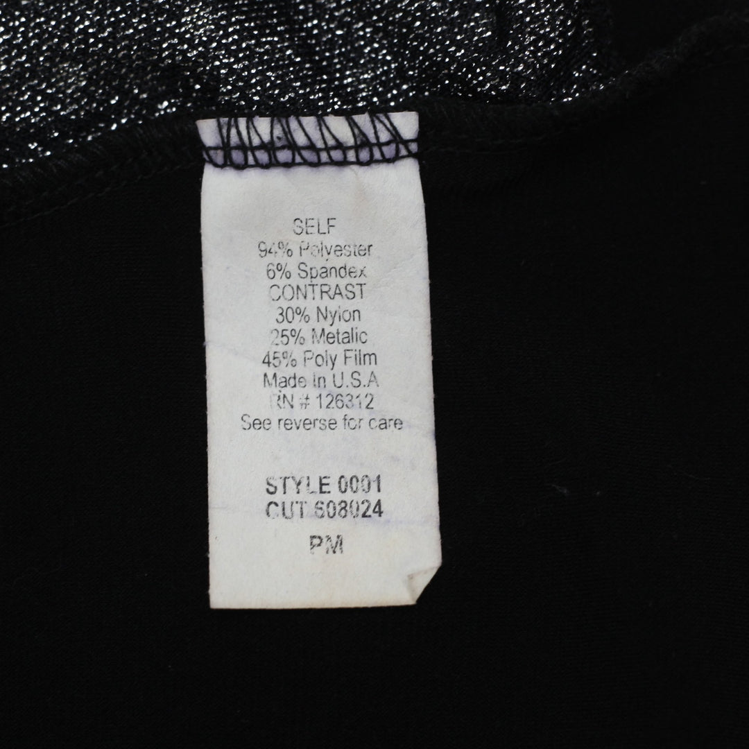 Y2K Ladies Dressbarn Petite Black & Silver Metallic Layered-Look Top Size PM