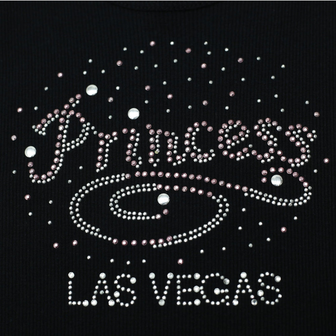 Y2K Ladies Chelonci Princess Las Vegas Rhinestone Ribbed Tank Top Size S