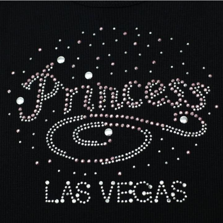 Y2K Ladies Chelonci Princess Las Vegas Rhinestone Ribbed Tank Top Size S