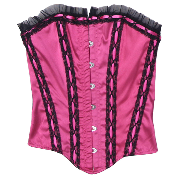 Y2K Ladies Front Closure Black Lace Pink Corset