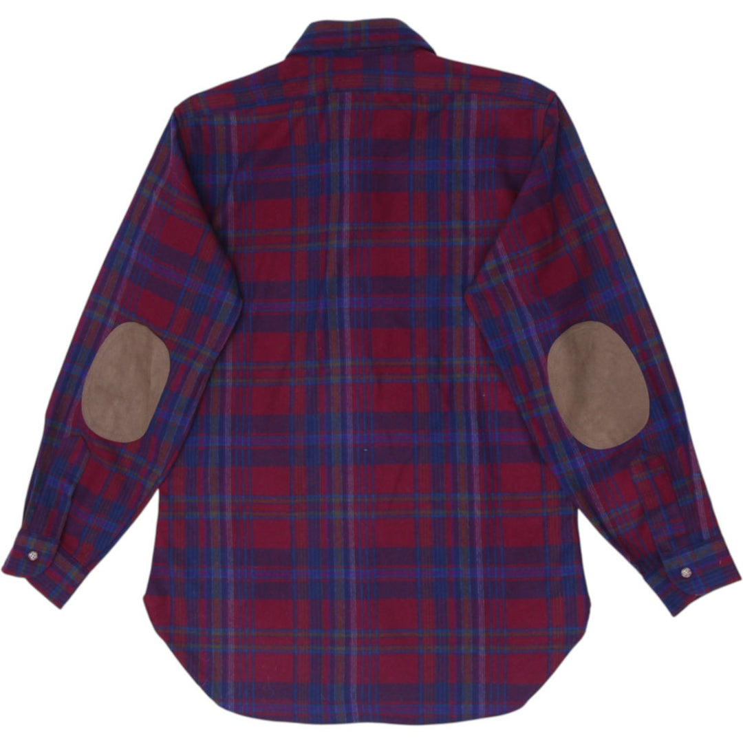 Vintage 70s Pendleton Virgin Wool Plaid Elbow Patch Shirt Medium USA