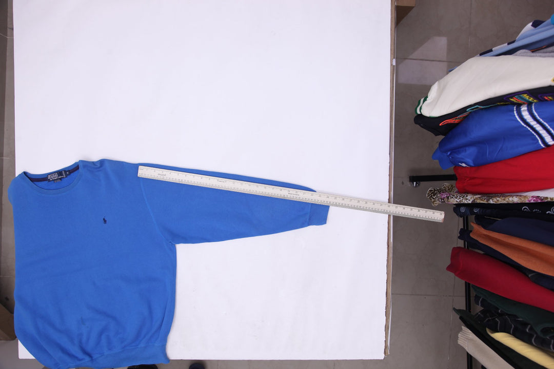 Vintage Mens Polo Ralph Lauren Sweater Blue Cotton Blend Logo Sweater Size M | Migration_Knitwear & Sweaters | Fashion Rerun