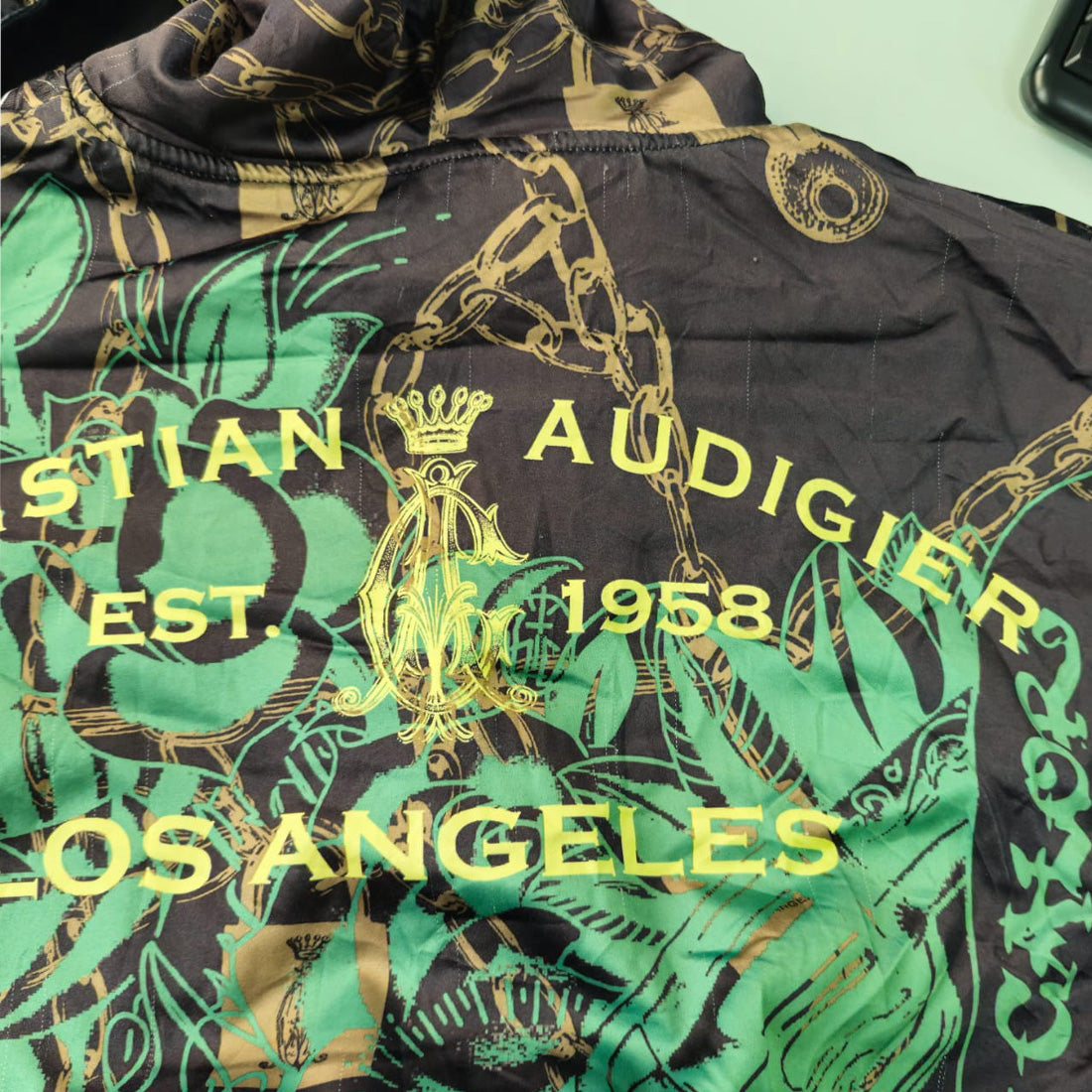 Shop Y2K Christian Audigier Full Zip AOP Reversible Hoodie Size L