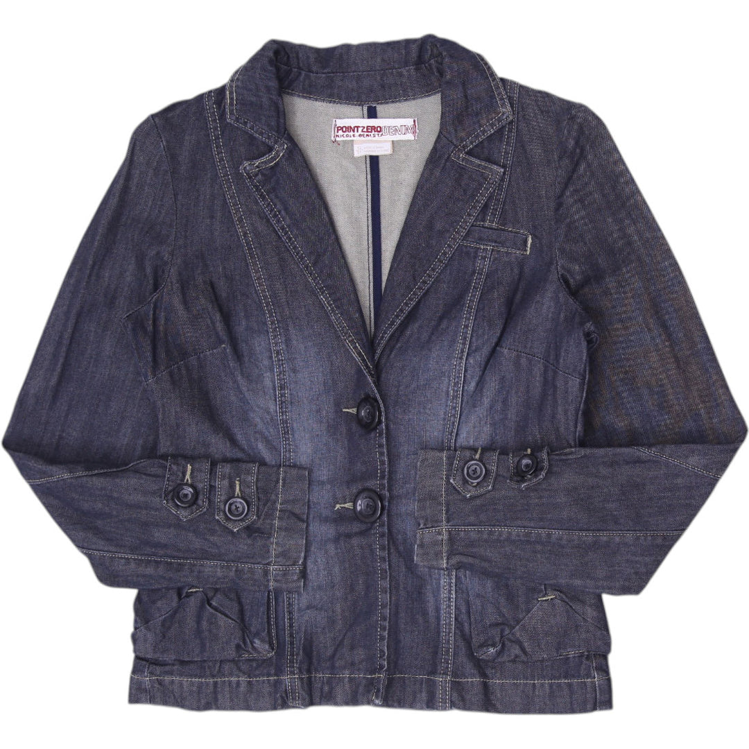 Y2K Ladies Point Zero Denim Button Front Tailored Fitted Jacket Size S