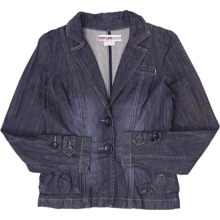 Y2K Ladies Point Zero Denim Button Front Tailored Fitted Jacket Size S