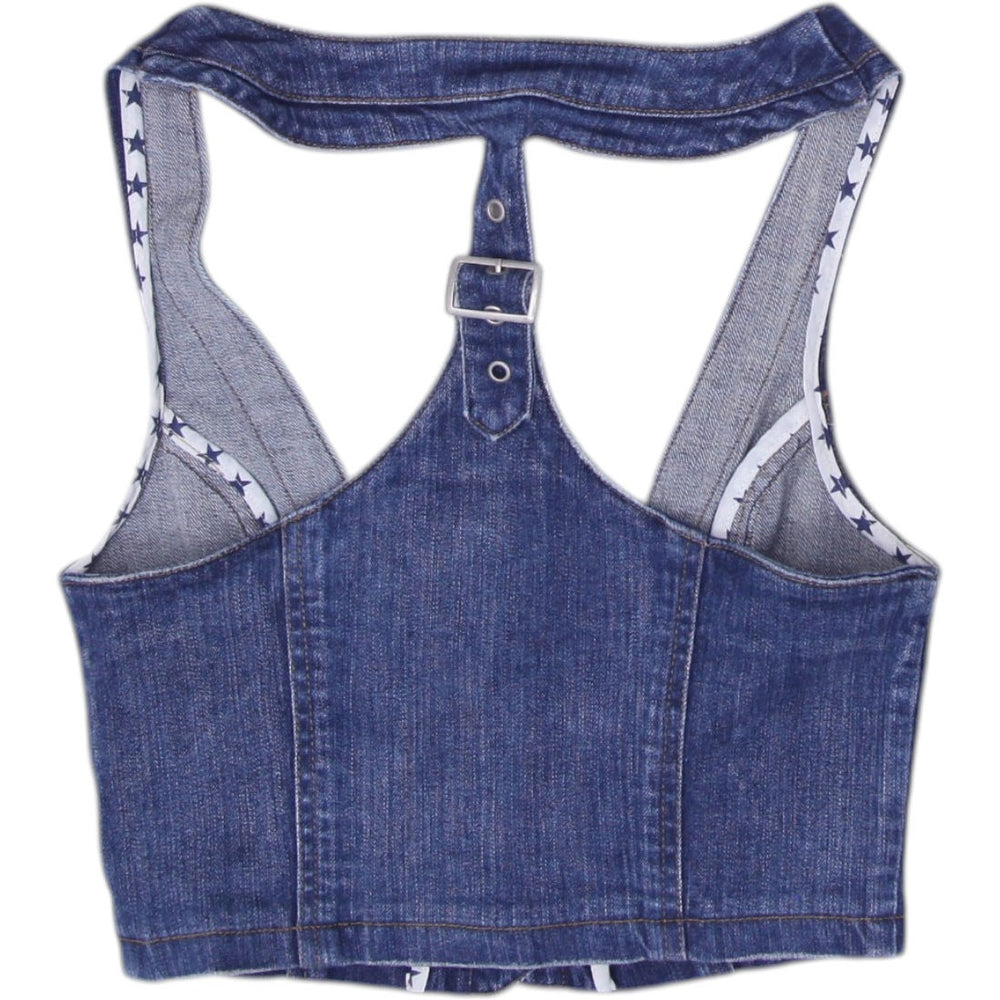 Y2K Ladies Button Front Stylish Blue Denim Vest | Migration_Y2K Tops - Side View | Fashion Rerun