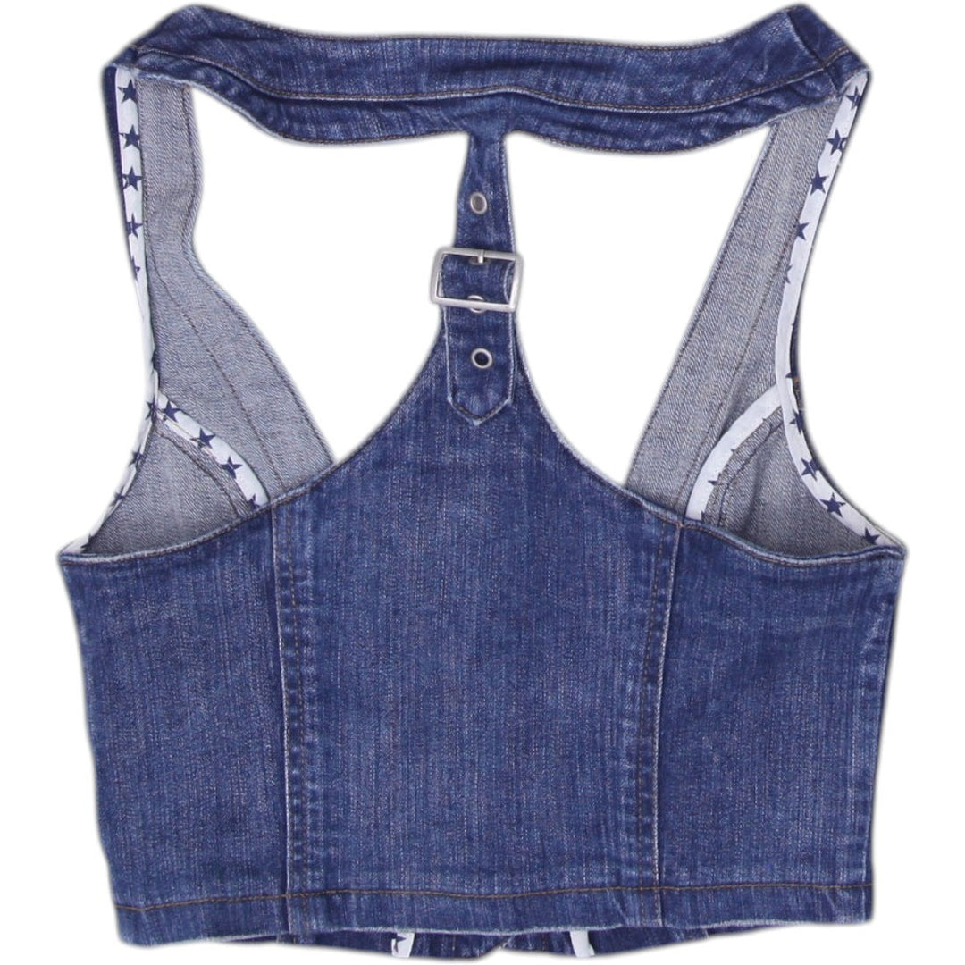Y2K Ladies Button Front Stylish Blue Denim Vest | Migration_Y2K Tops - Side View | Fashion Rerun