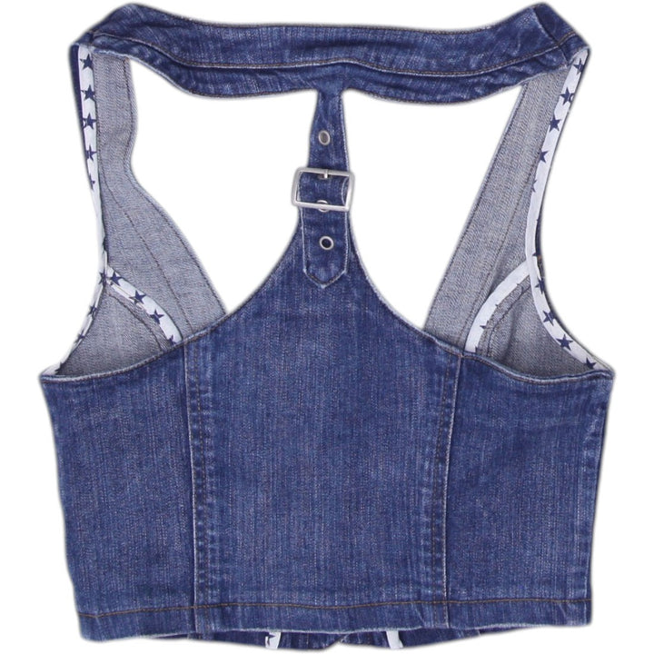 Y2K Ladies Button Front Stylish Blue Denim Vest | Migration_Y2K Tops - Side View | Fashion Rerun