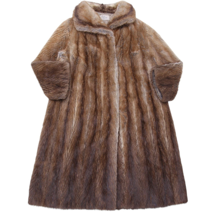 Vintage 80s Denis Hivon Fourrures Real Fur Coat | Full Length Canadian Muskrat Swing Coat | Granby Quebec Luxury Heirloom